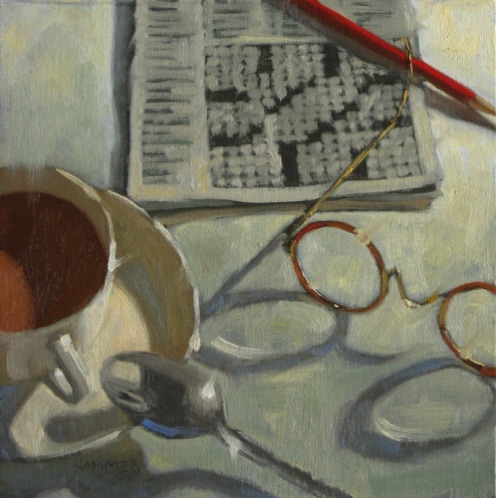 Coffee with crossword 
8" x 8"  oil  (Sold)