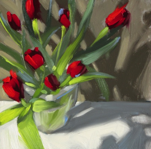 Eight tulips 
6" x 6"  oil   Sold