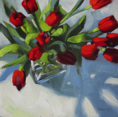 Tulips, a bakers dozen 
8" x 8"   oil   (Sold)